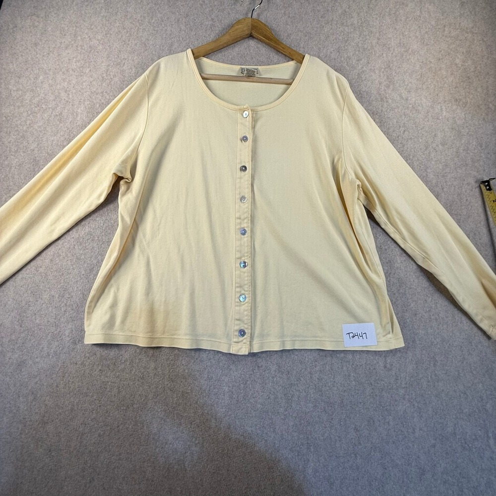 LL Bean Womens XL Supima Cotton Button Front Cardigan Pale Yellow Long Sleeve